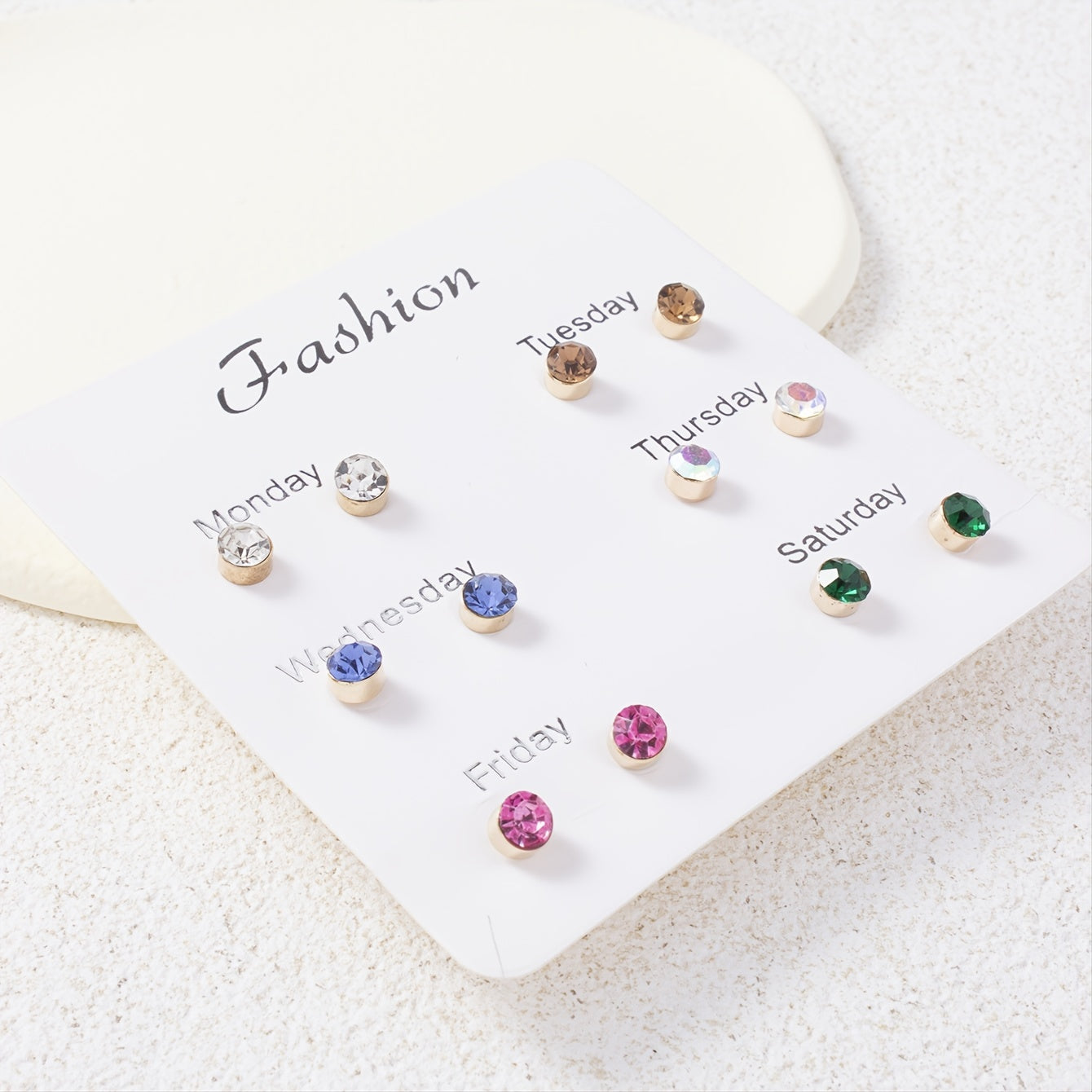 6 Pairs Colorful Rhinestone Stud Earrings Stainless Steel Jewelry