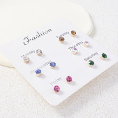 6 Pairs Colorful Rhinestone Stud Earrings Stainless Steel Jewelry
