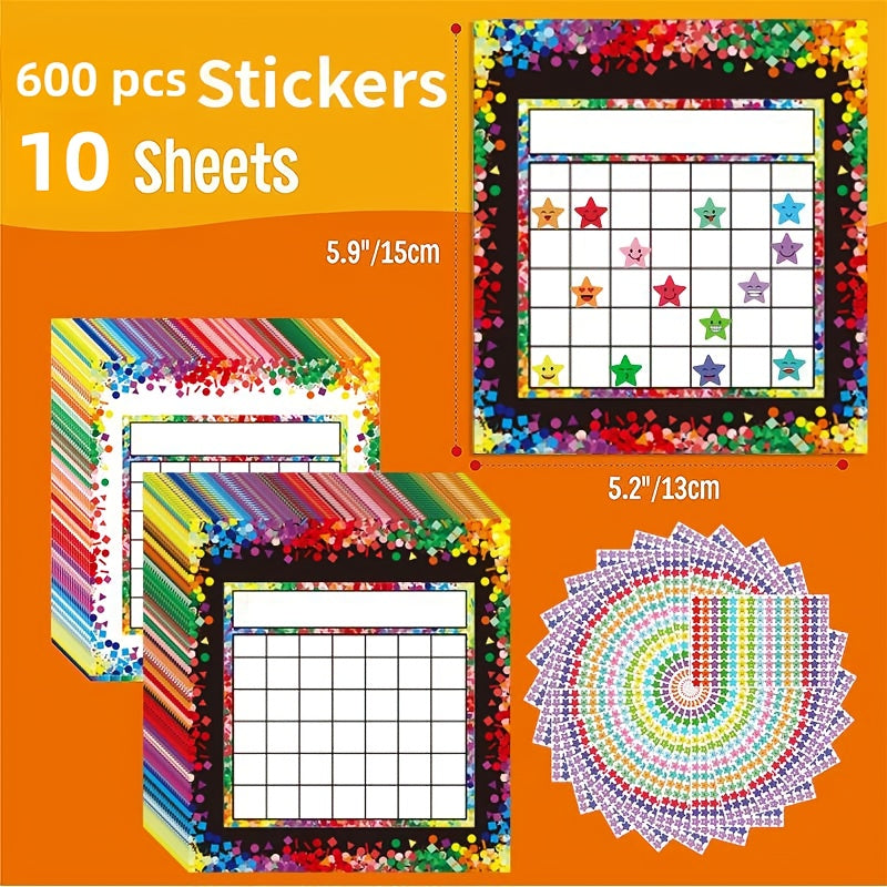 10 Packs Classroom Incentive Chart with 600 Star Stickers