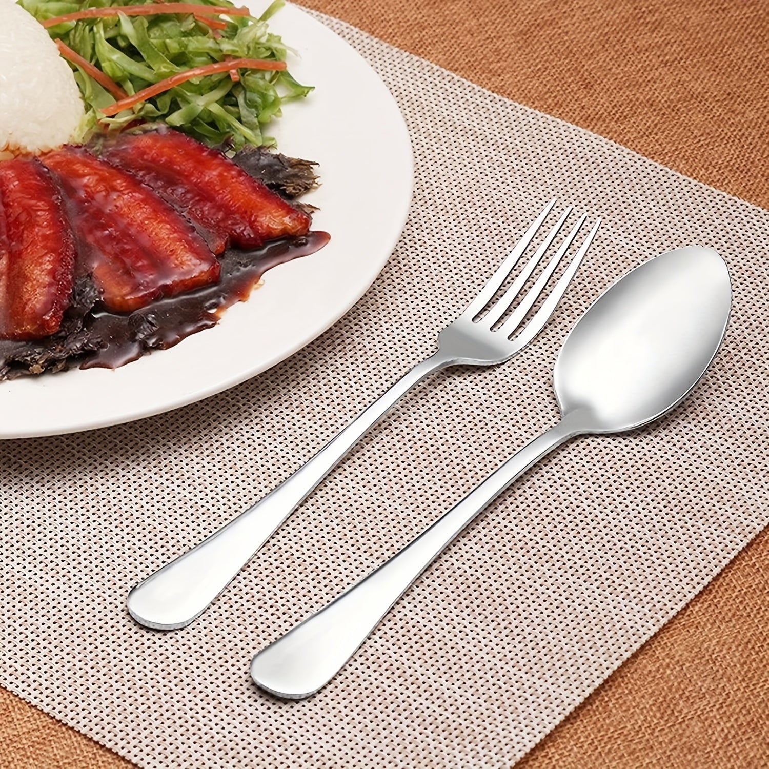 12pcs Stainless Steel Dessert Fork & Spoon Set for Home Kitchen Restaurant