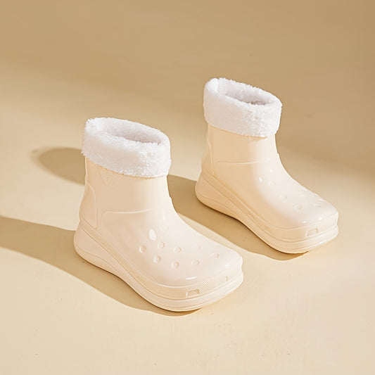 Warm Women's Rain Boots Thickened Mid Calf Water Shoes