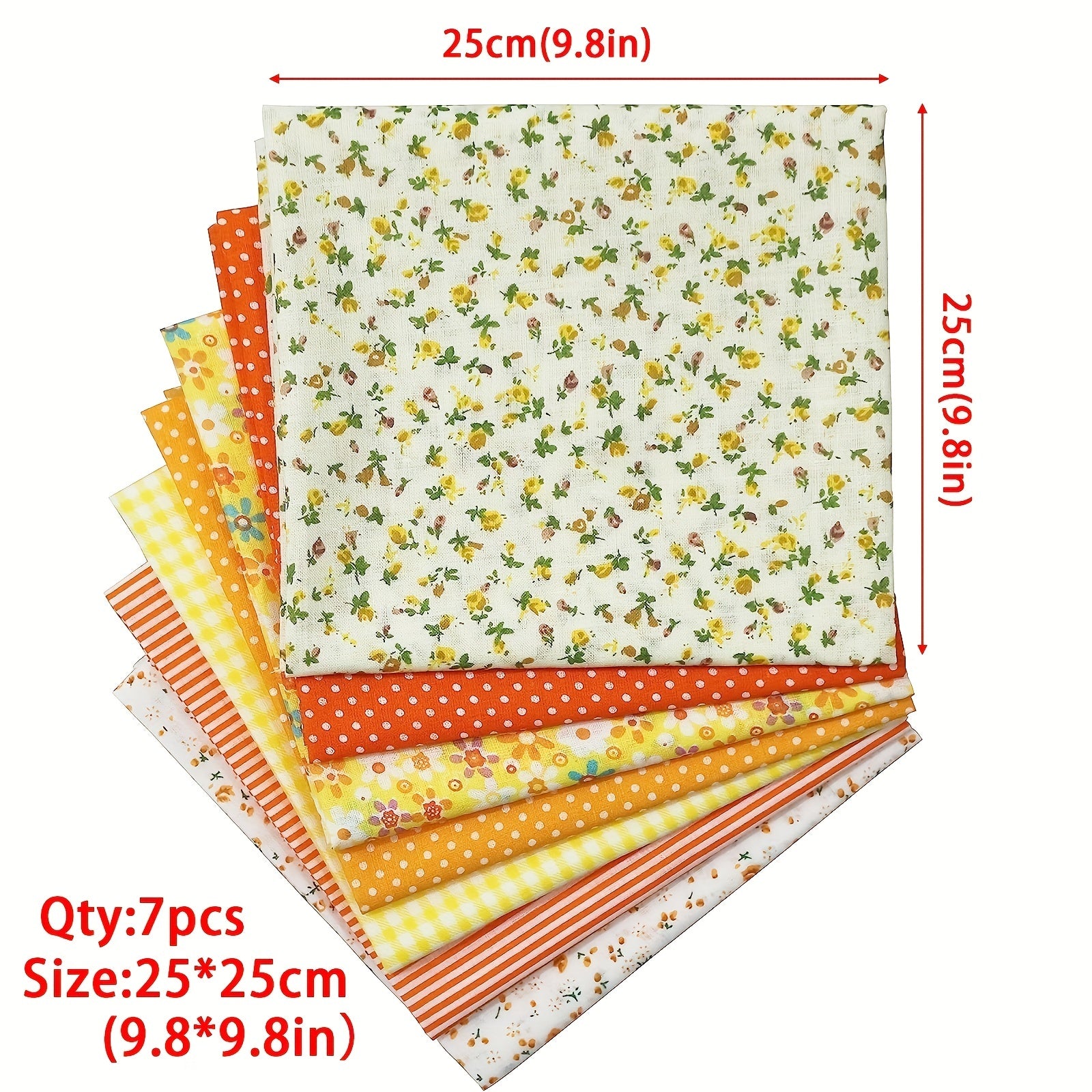 7pcs Yellow Sewing Pattern Fabric Pre Cut Square Bed Sheets For Quilting
