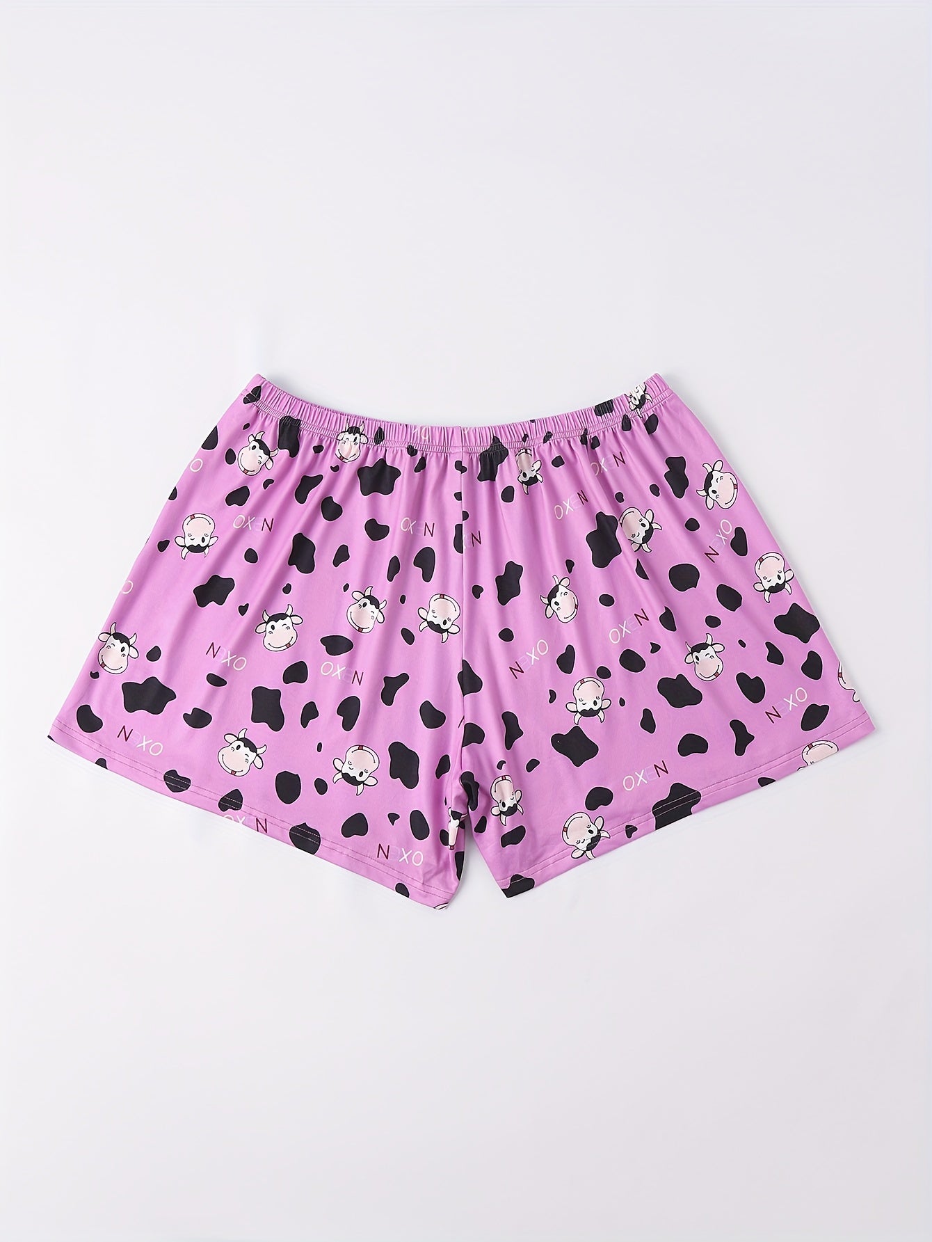Women's Plus Cow Print Elastic Waist Home Shorts