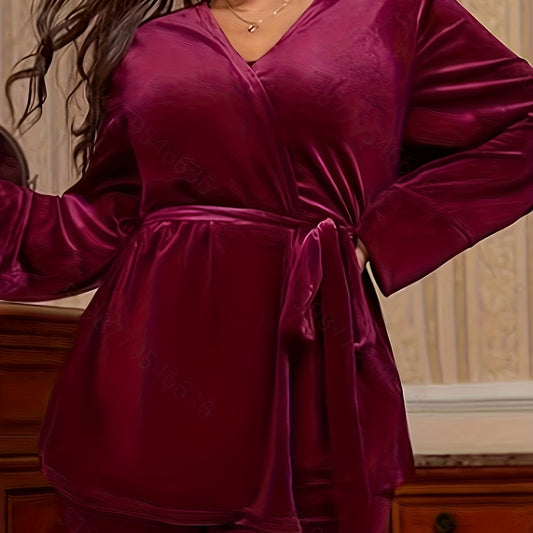 Solid Velvet Sleepwear Robe Long Sleeve