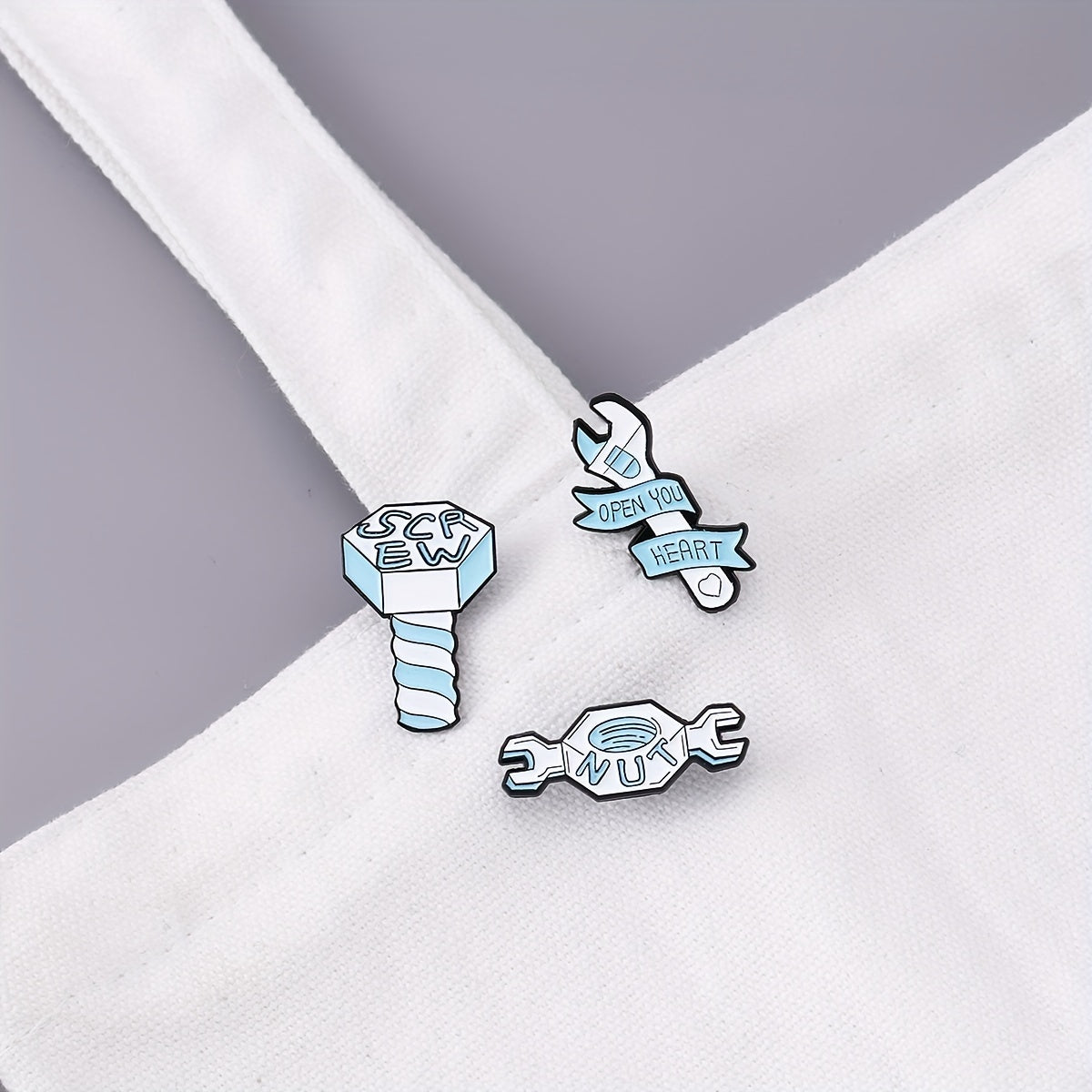 Screw Nut Open Heart Cartoon Pins Badges Alloy Jewelry