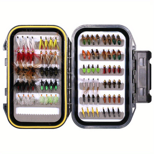 88pcs Trout Fishing Flies Dry Wet Nymph Midge Larvae Set with Fly Box