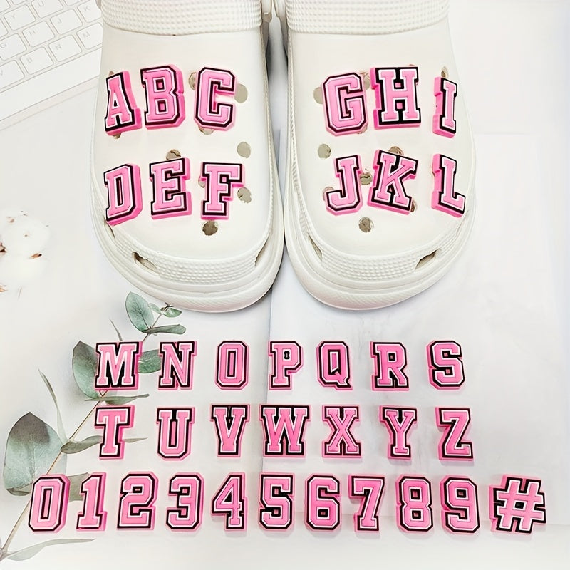 37Pcs Pink Letter Shoe Charms DIY Sandals Decorate Accessories Buckle