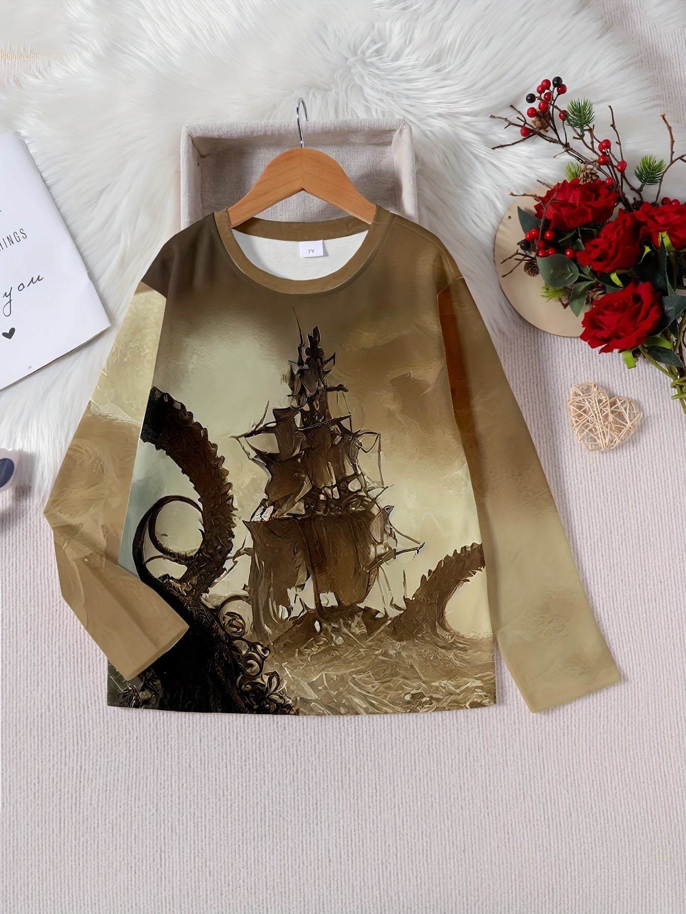 3D Sailboat Outdoor Long Sleeve T-shirt for Kids