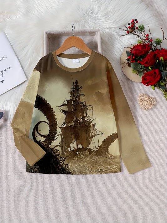 3D Sailboat Outdoor Long Sleeve T-shirt for Kids