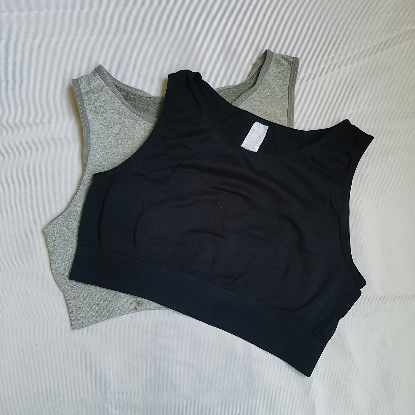 2pcs Sleeveless Crop Top Crew Neck Solid Tank Tops