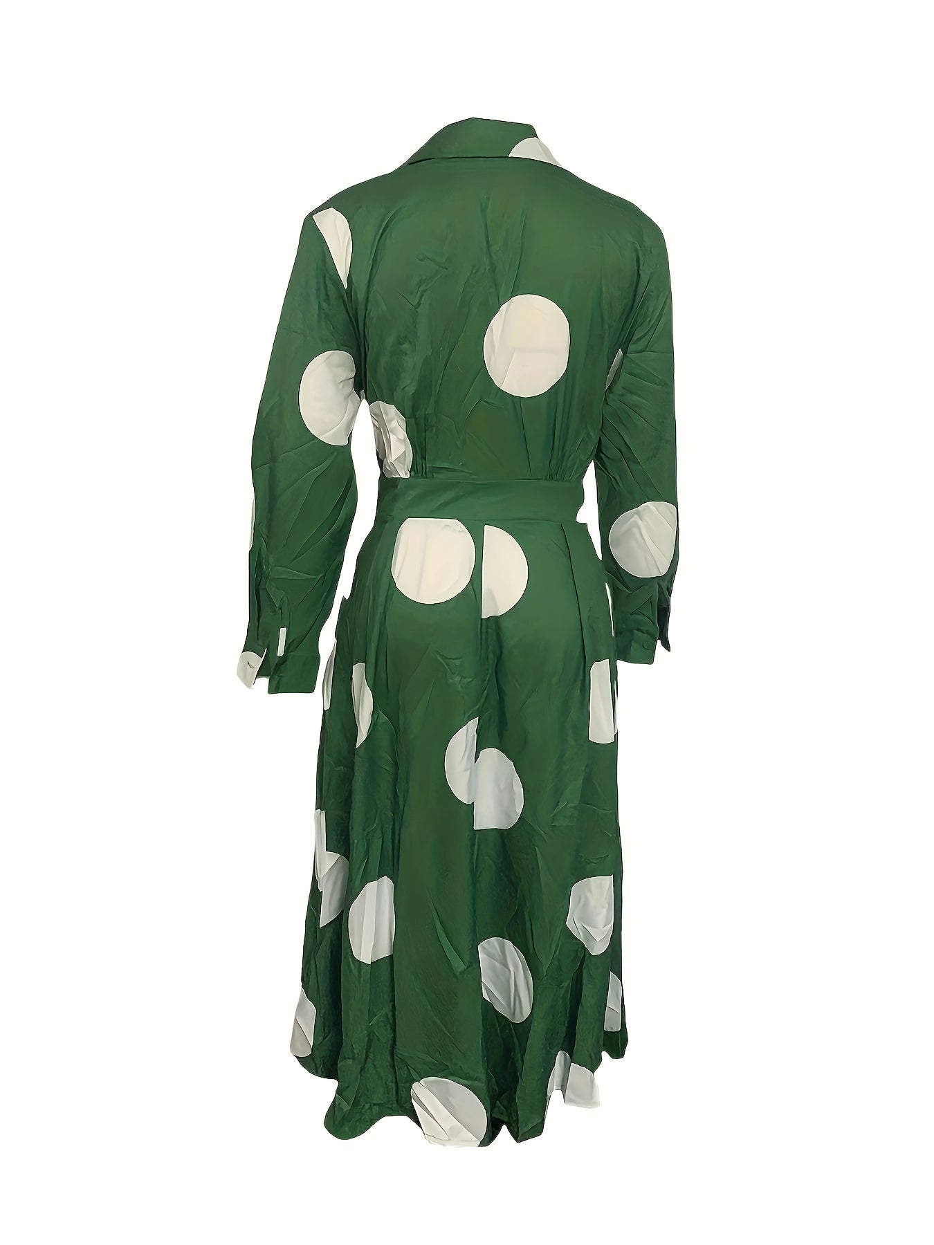  Dot Print Long Sleeve Maxi Shirt Dress