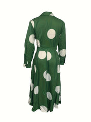  Dot Print Long Sleeve Maxi Shirt Dress