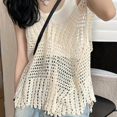 Crochet Cover Up Knitted Top V-neck Tank Top Women's Clothing