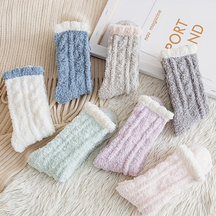 Kids Coral Fleece Solid Plus Fleece Warm Crew Socks