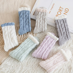 Kids Coral Fleece Solid Plus Fleece Warm Crew Socks