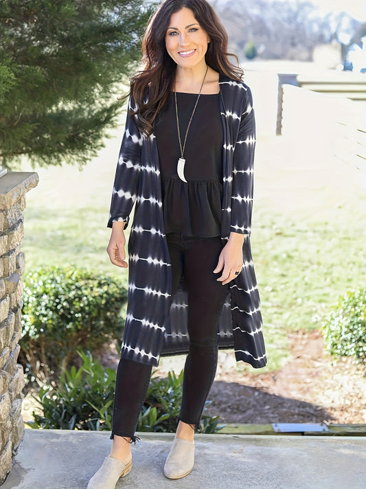  Striped Open Front Cardigan