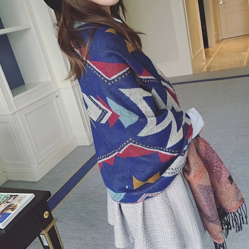 Boho Tassel Warm Scarf Geometric Print Thickened Windproof Large Shawl