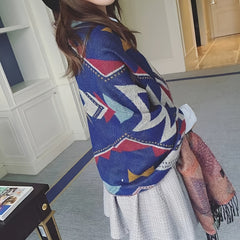 Boho Tassel Warm Scarf Geometric Print Thickened Windproof Large Shawl