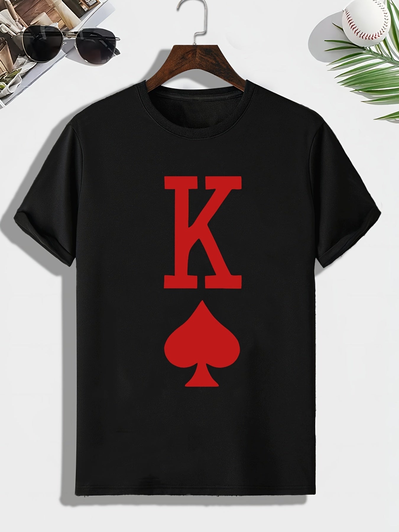 Men's Spade K Print T shirt Active Crew Neck Tee Men's Clothing