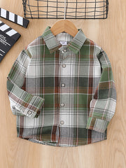 Boys Plaid Lapel Shirts Long Sleeve Button Down Tops Spring Fall Outwear