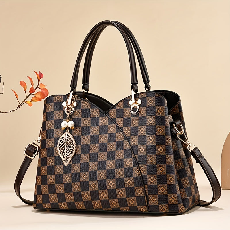 Plaid Printed Handbag For Women Matching Satchel Purse Retro Crossbody Bag