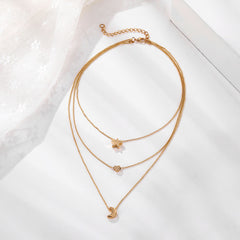 Star Moon Love Pendant Bead Necklace Multilayer