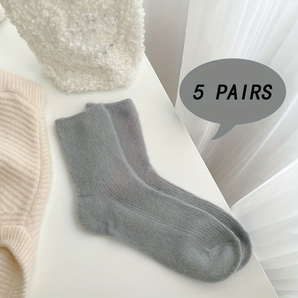 6 Pairs Cozy Mid Tube Women's Socks Solid Colors