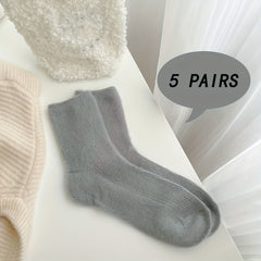 6 Pairs Cozy Mid Tube Women's Socks Solid Colors
