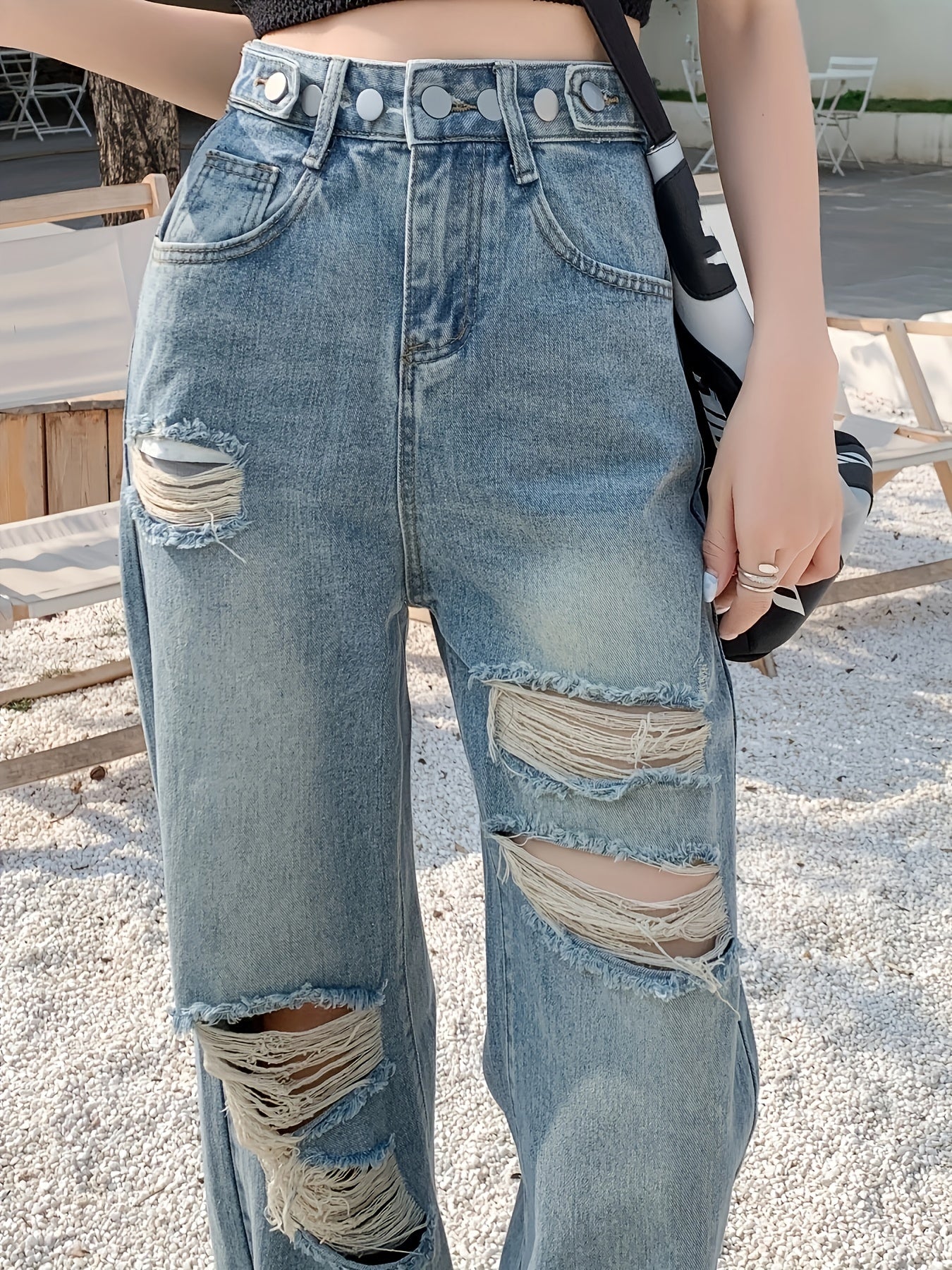 Loose Fit High Waist Street Style Denim Trousers