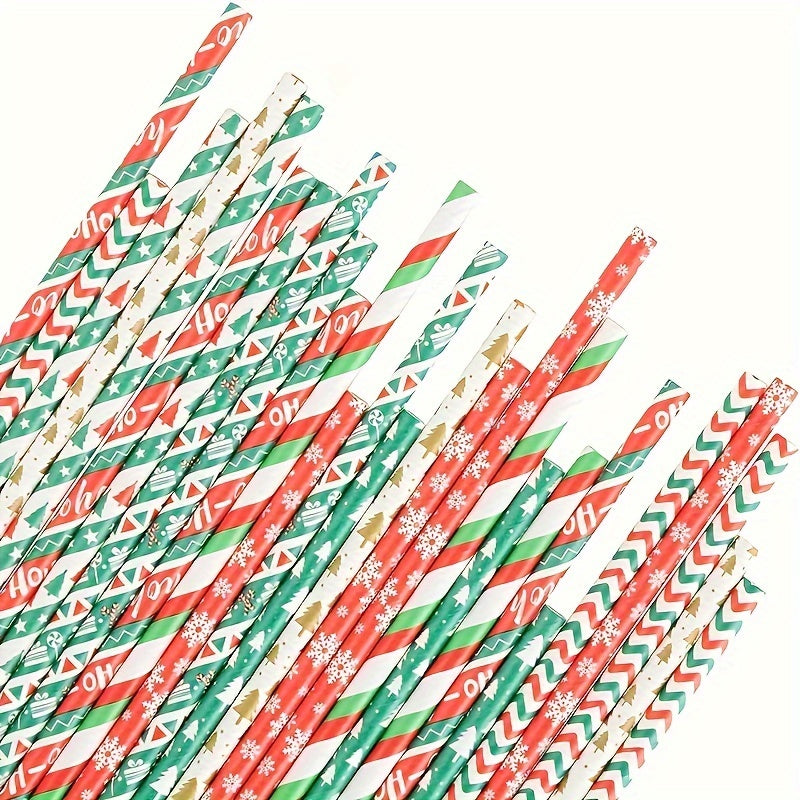 80pcs Christmas Paper Straws Decorative Straws Christmas Party Supplies