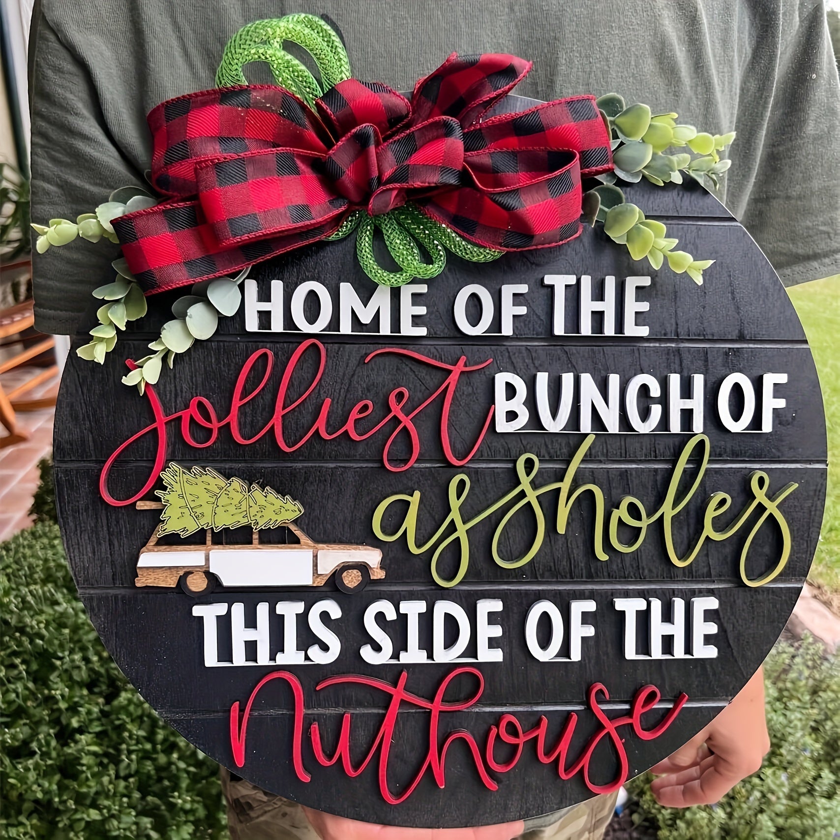 3D Crazy Christmas Holiday Funny Door Hanger Wooden Sign