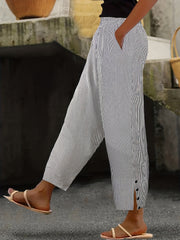  Stripe Print Crop Trousers with Pockets