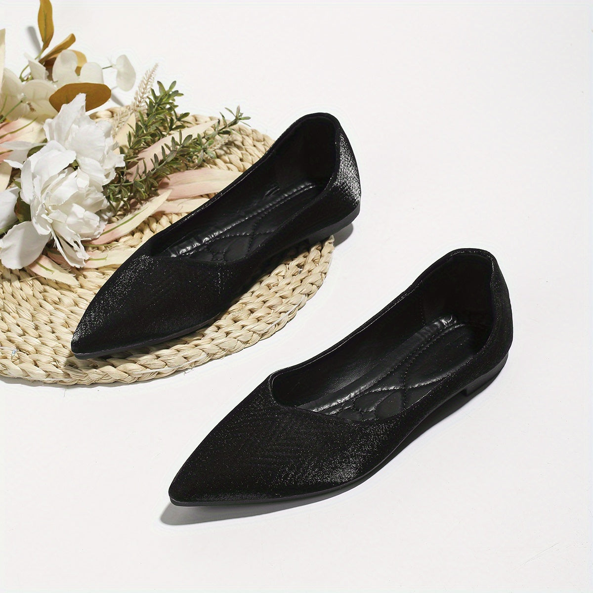 Women's Satin Ballet Flats Pointed Toe Soft Sole Slip On Shoes