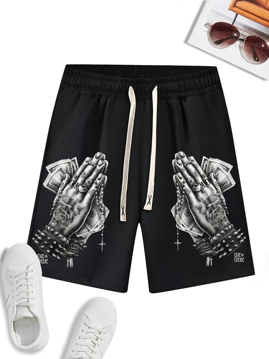Men's Praying Hands Drawstring Gym Workout Shorts
