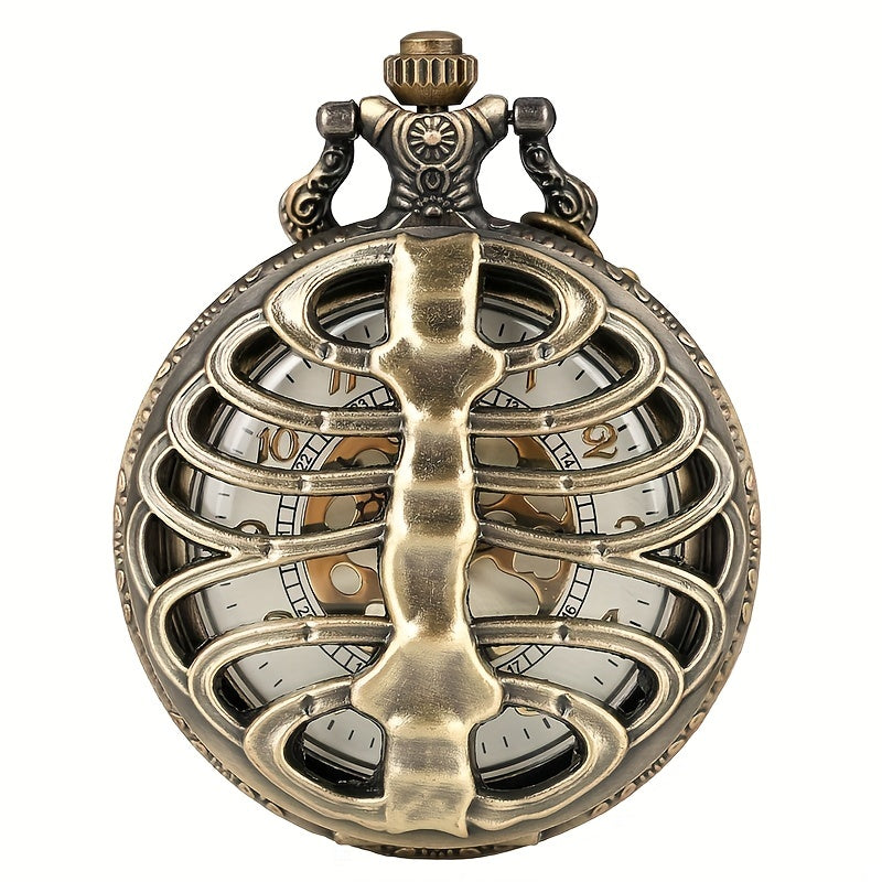 Vintage Hollow Skeleton Pocket Watch Large Dial Quartz Thin Chain Men