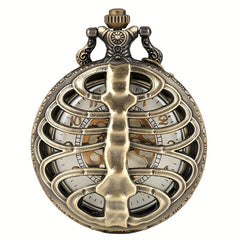 Vintage Hollow Skeleton Pocket Watch Large Dial Quartz Thin Chain Men