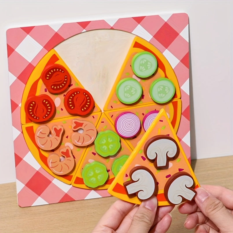 Wood Pizza Playset Double Layer with Colorful Toppings