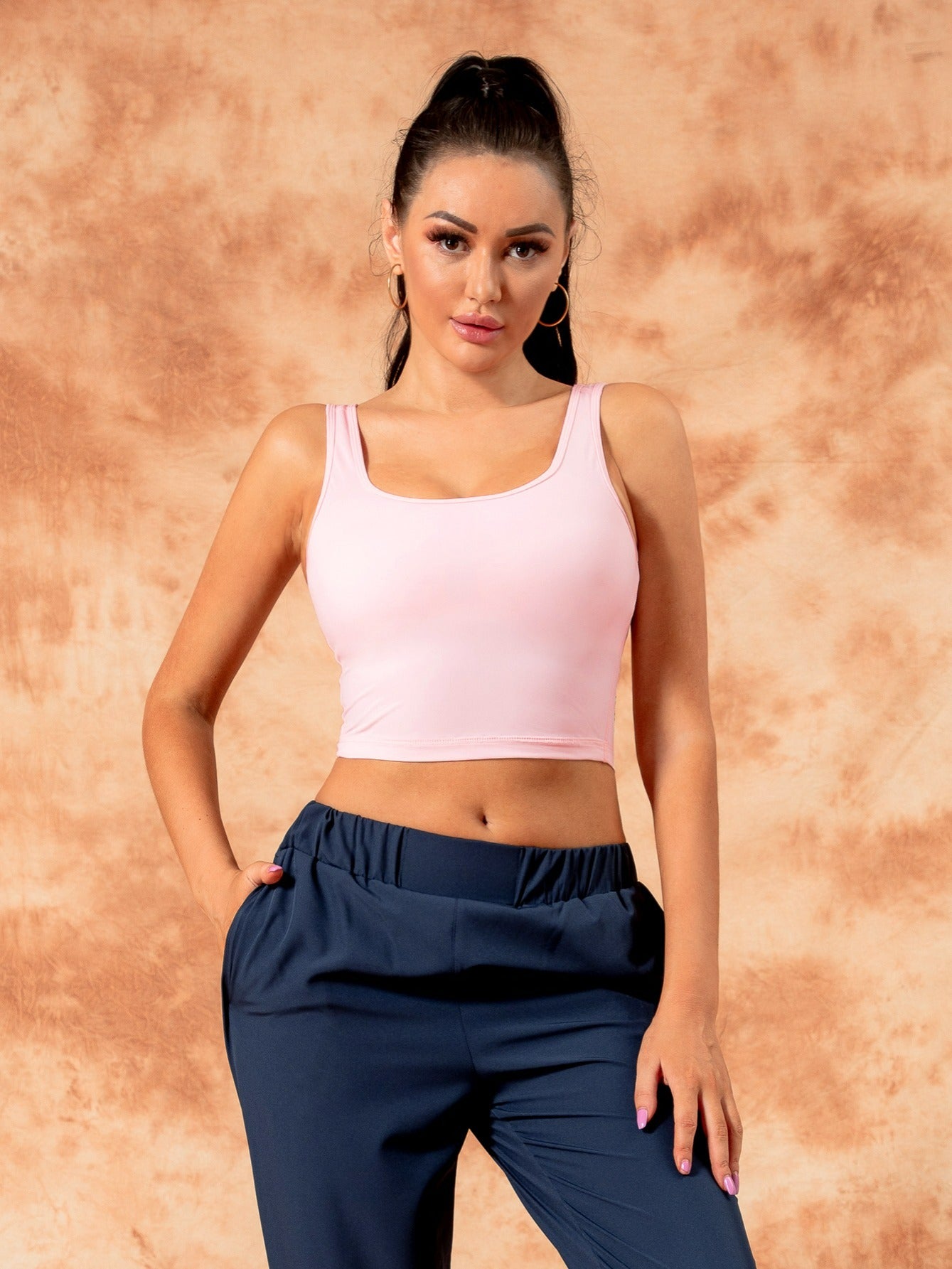 Shockproof Ribbed Yoga Camisole Tops Sports Bra With Breast Pad