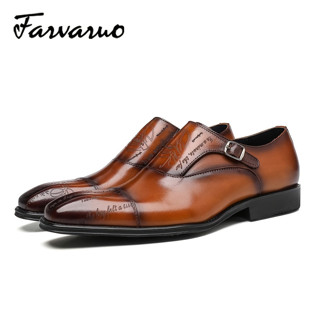 FARWARWO Monk Strap Leather Dress Shoes Light Brown