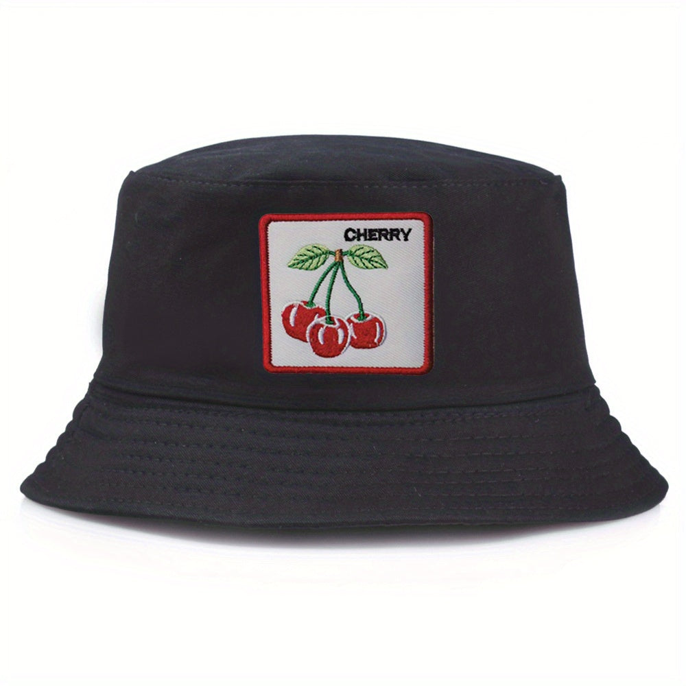 Reversible Cherry Embroidery Bucket Hat