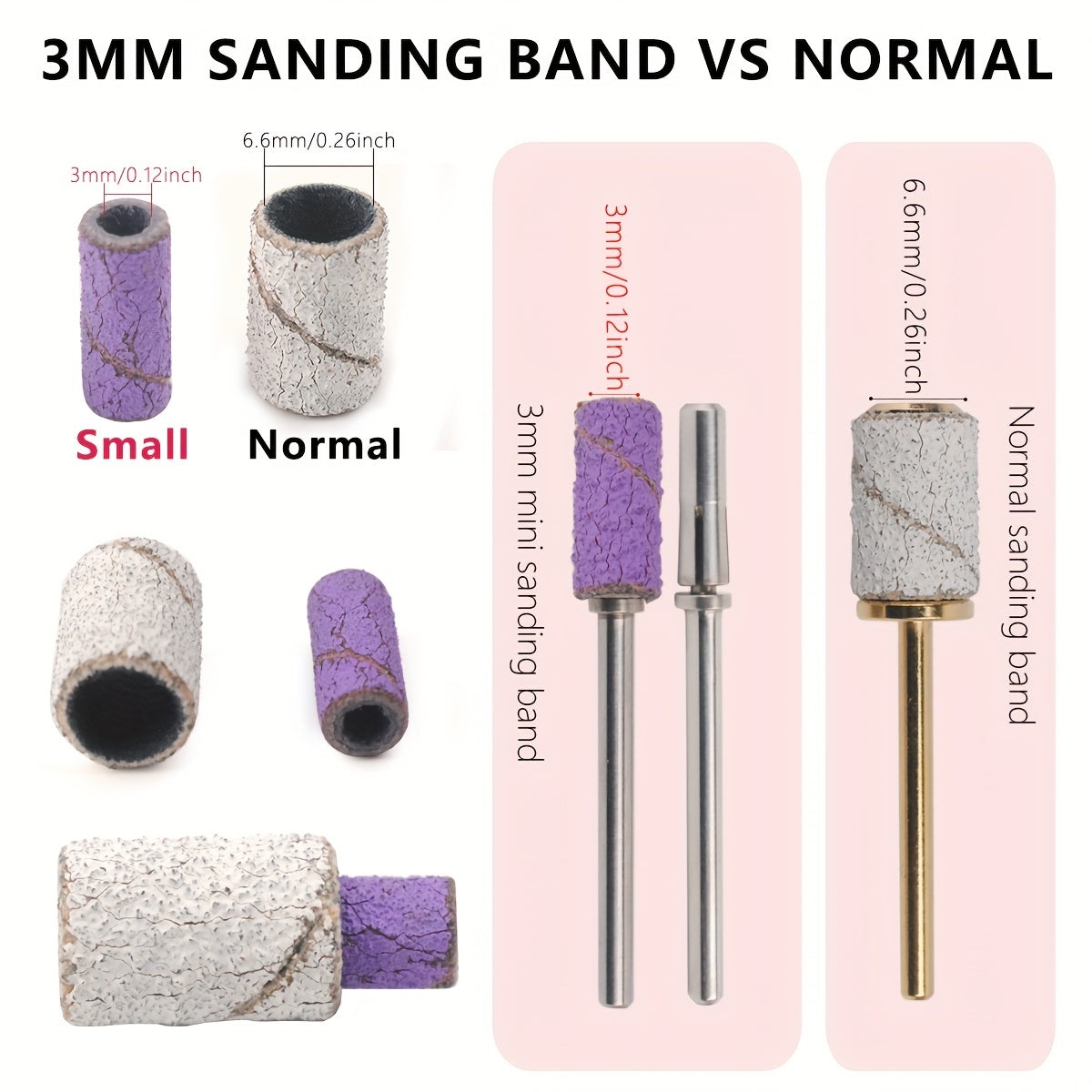 Purple 50pcs 3mm Nail Sanding Bands + 1pcs Mandrel Manicure Pedicure