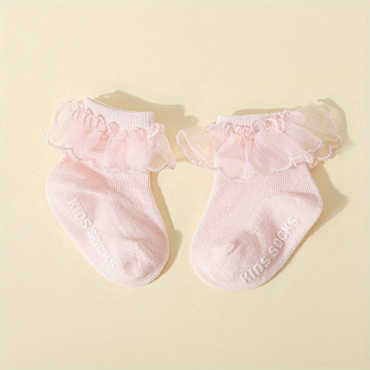 Soft Breathable Princess Socks for Infant Girls Lace Trim Ankle