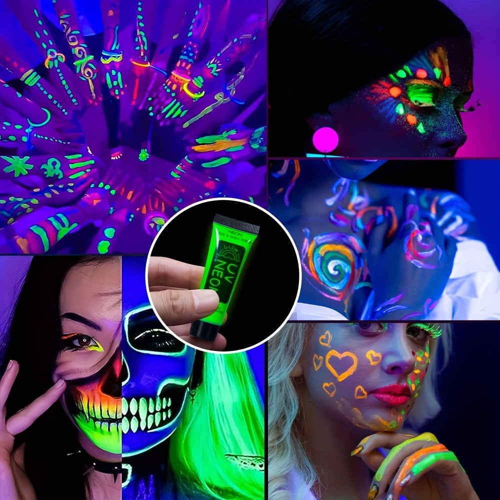 UV Body Paint Kit Glow in the Dark Blacklight Reactive Stencils Brushes