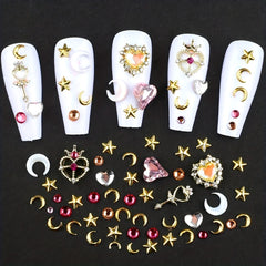 3D Nail Charms Crystal Heart Rhinestones Star Moon Alloy Nail Art Charms