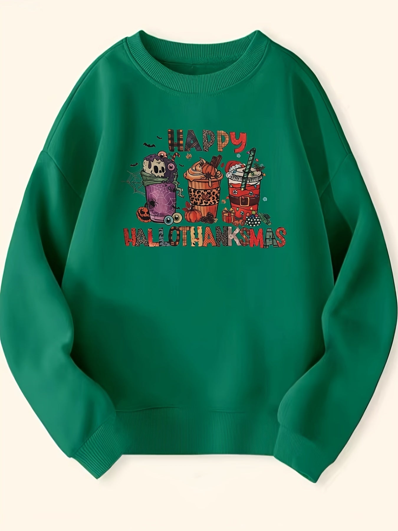 Halloween Beverages Pattern Round Neck Sweatshirt For Girls