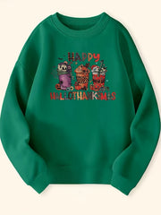 Halloween Beverages Pattern Round Neck Sweatshirt For Girls