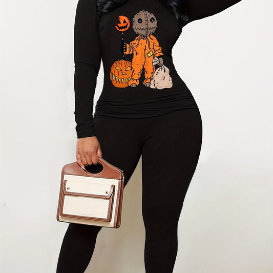 Halloween Graphic Print T Shirt & Solid Leggings Set