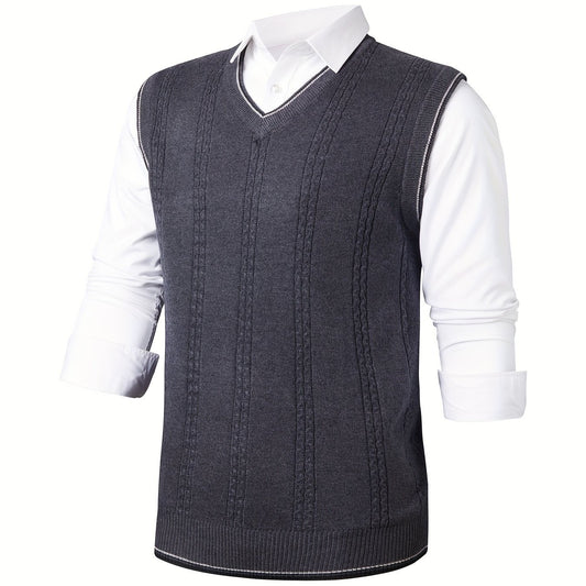 Men's Wool Blend V Neck Cable Sweater Vest