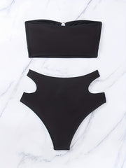 Ring Linked Bandeau Bikini Set Solid Two Piece Swimsuit