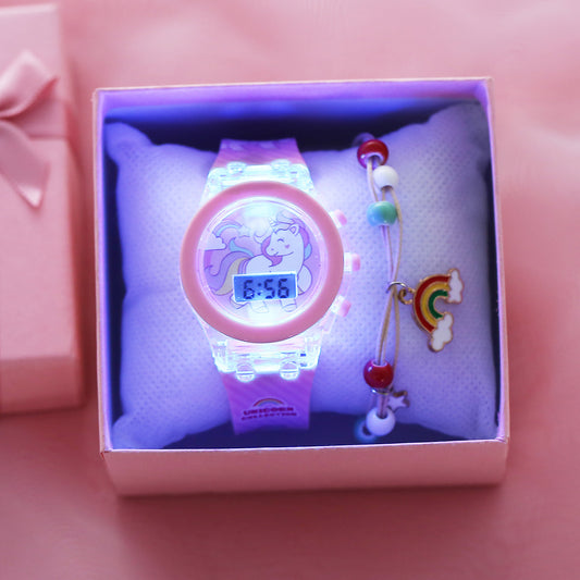 Girls Unicorn Electronic Watch & Bracelet Set With Box
